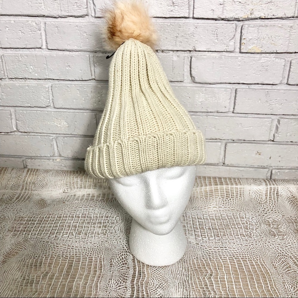No Brand Cream Winter‎ Warm Hat With Pom Pom